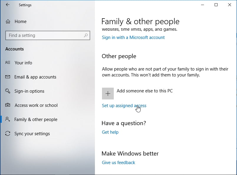 Click Set up assigned access.