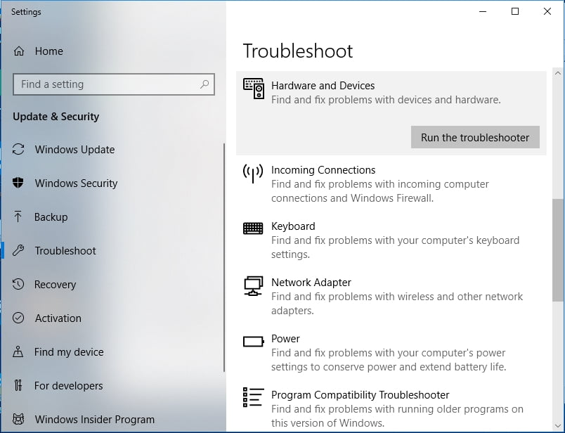 Select Run the troubleshooter.