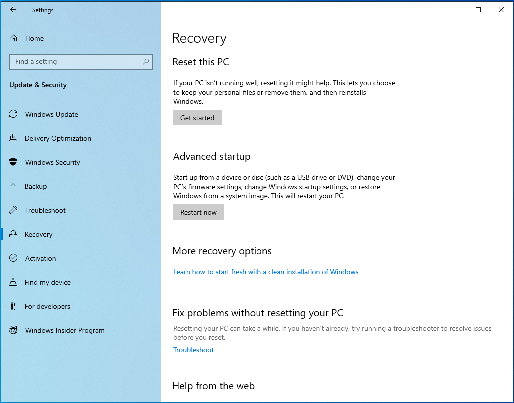 Go to "Advanced startup" on the right pane.