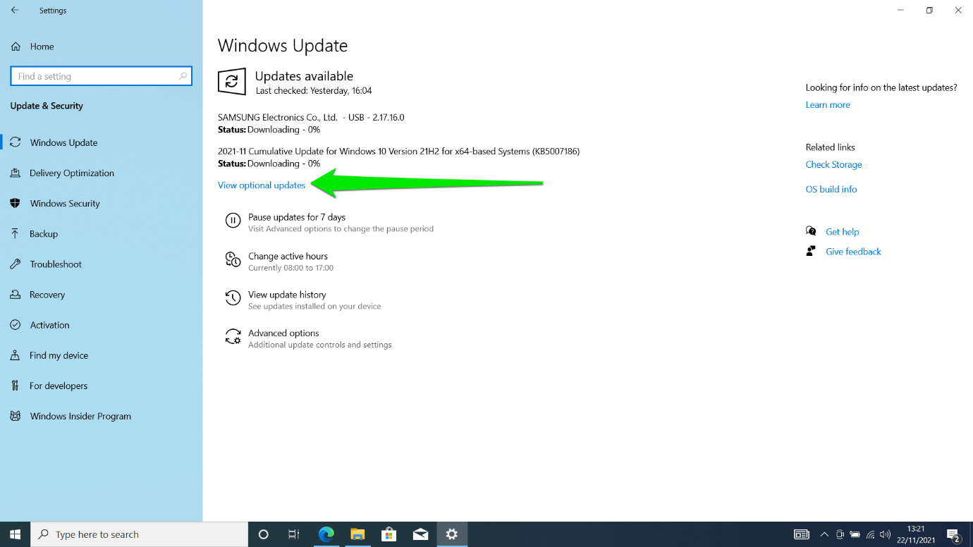 Click on View Optional Updates