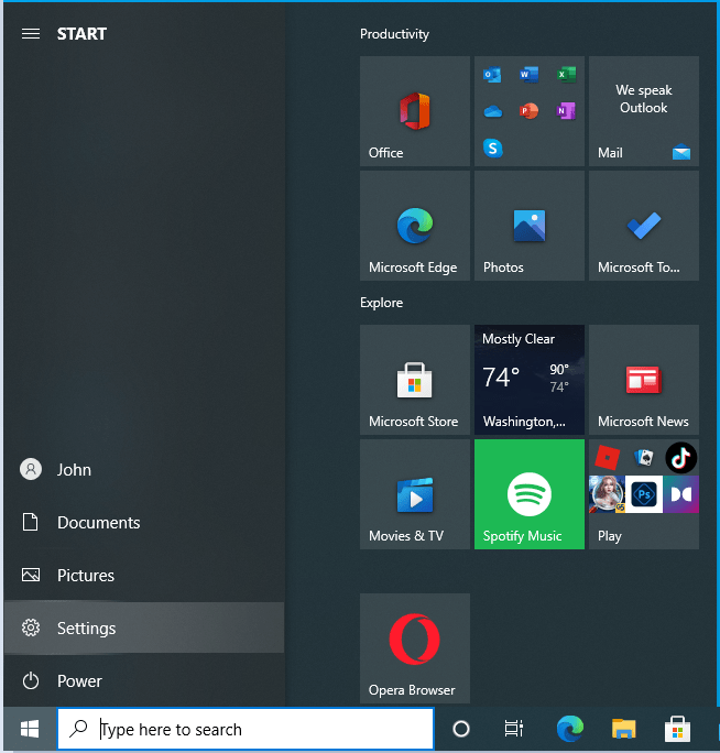 Click on the gear icon to run Settings.