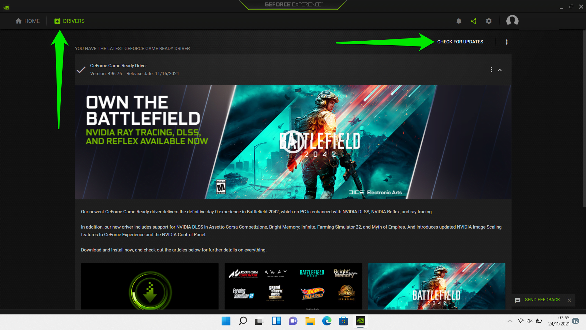 Click on Drivers, go to the top-right corner and click on Check for Updates