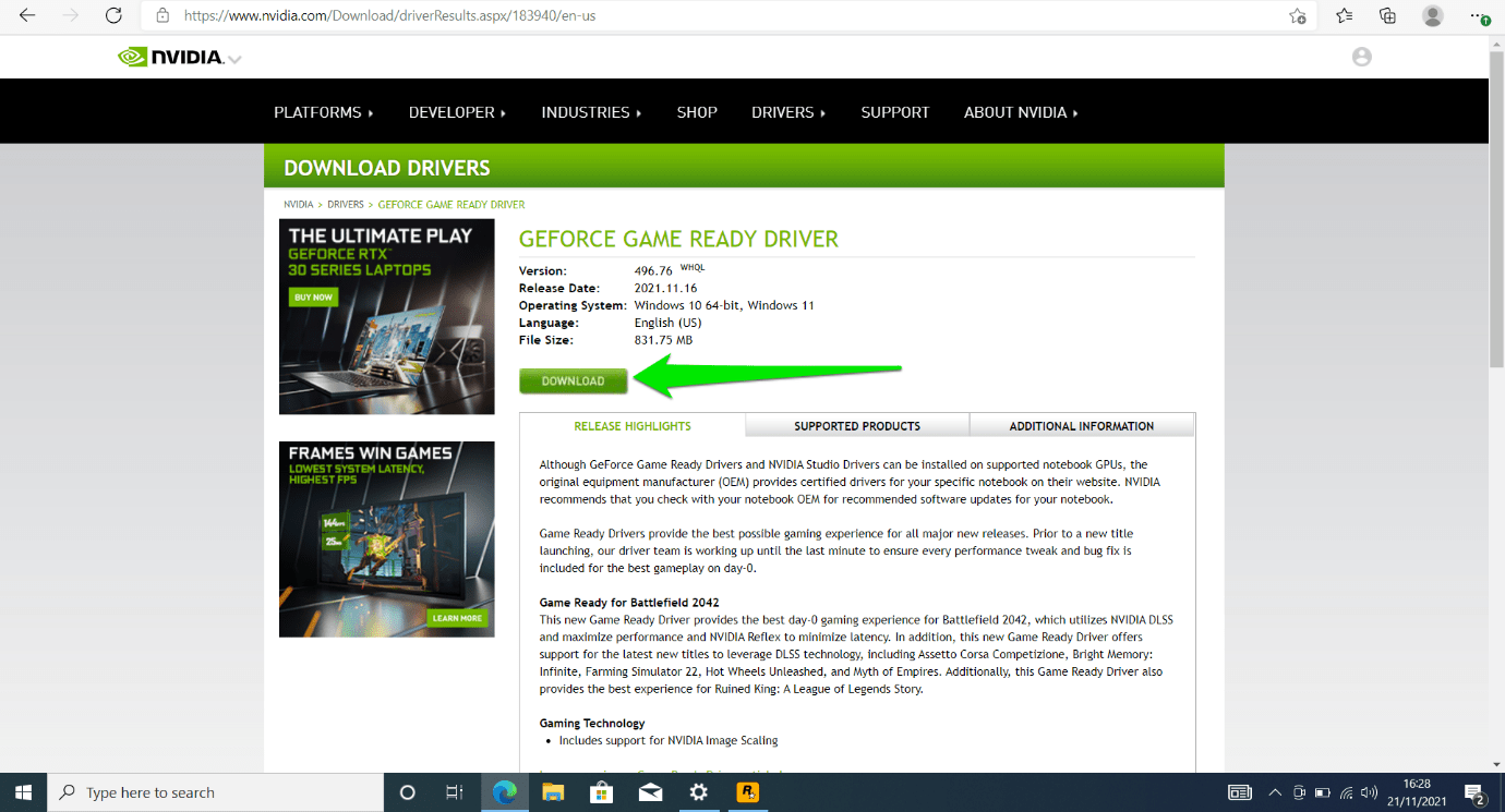 Once your driver shows up, select Download