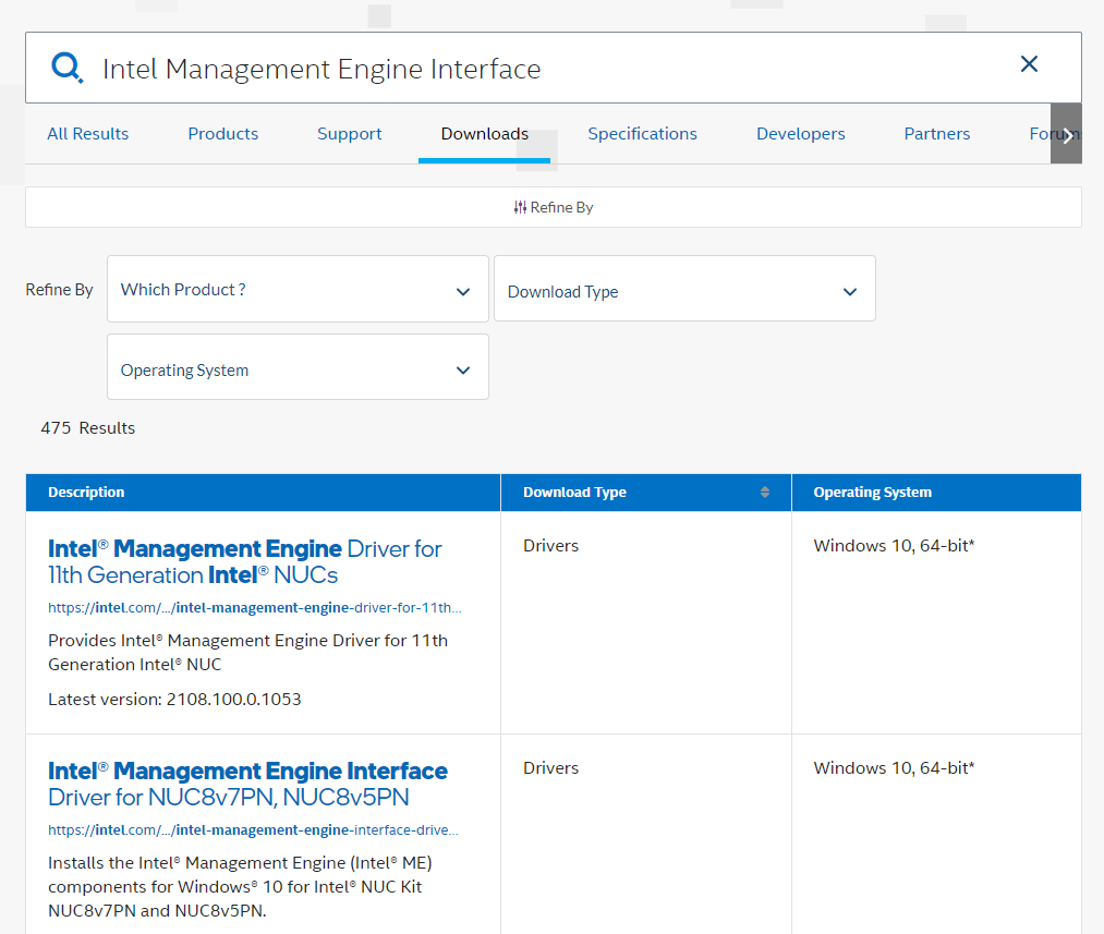 Download Intel Management Engine drivers