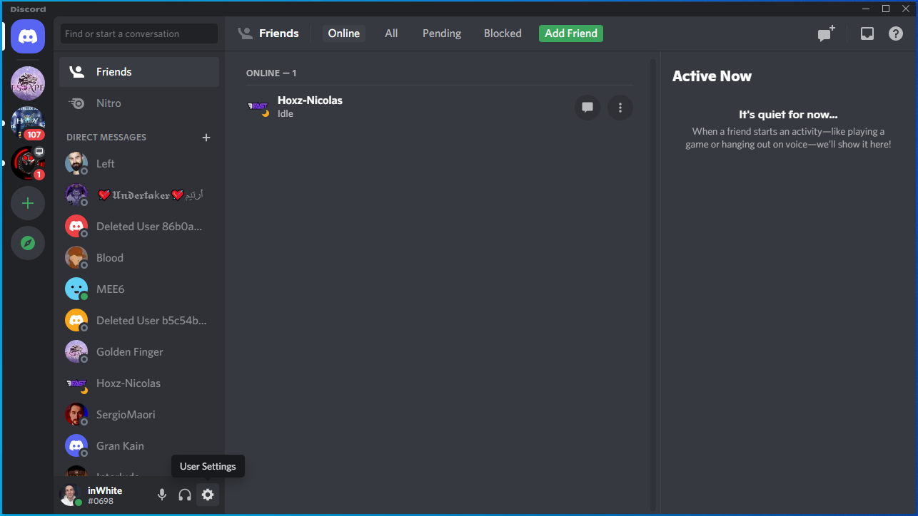 Click on the User Settings icon in Discord.