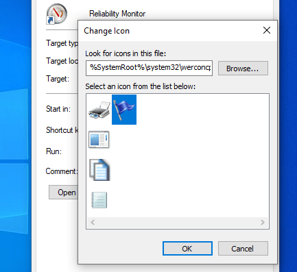 Reliability monitor change icon