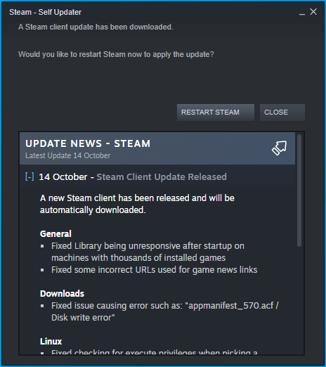 Click Restart Steam.
