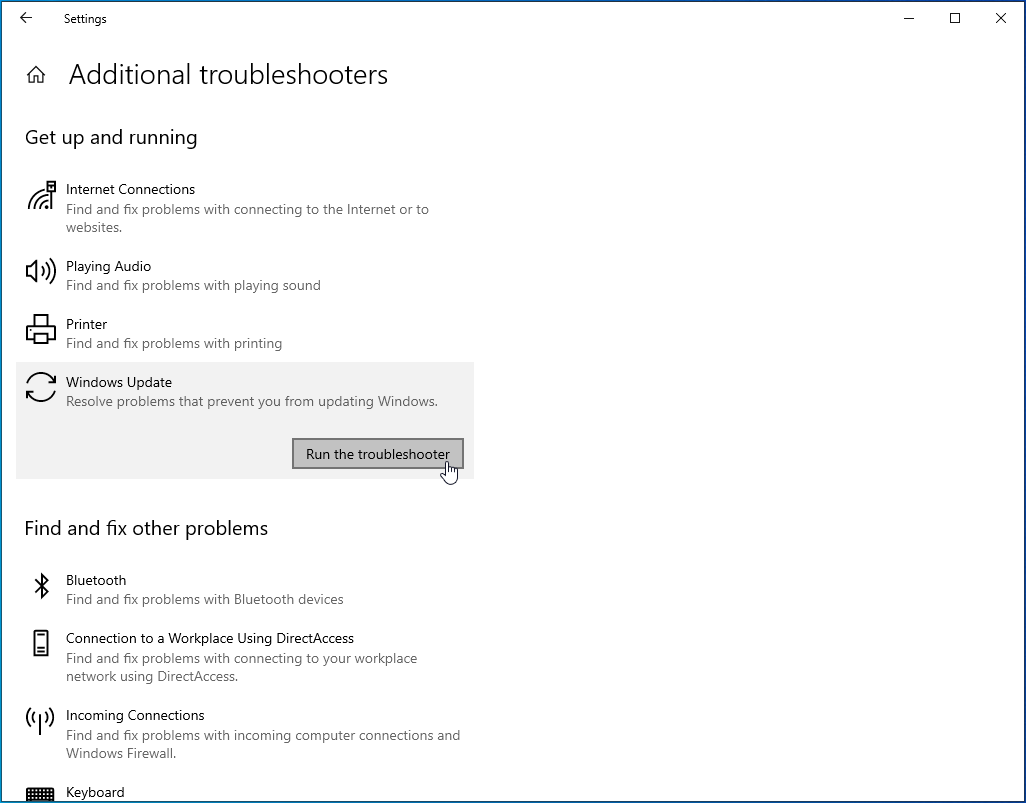 Click on “Run the troubleshooter”.