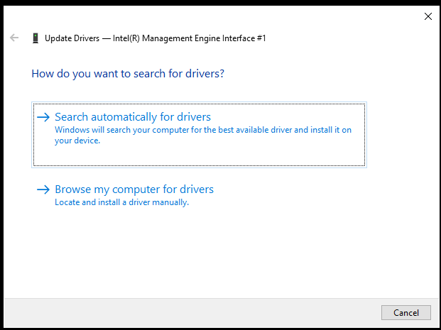 Search for Intel Management drivers automatically