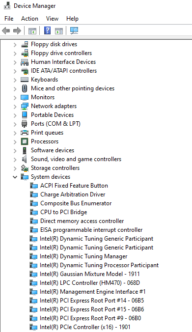 The System devices category