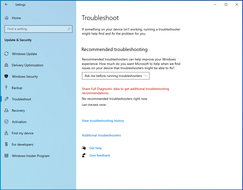 Navigate to Troubleshoot.