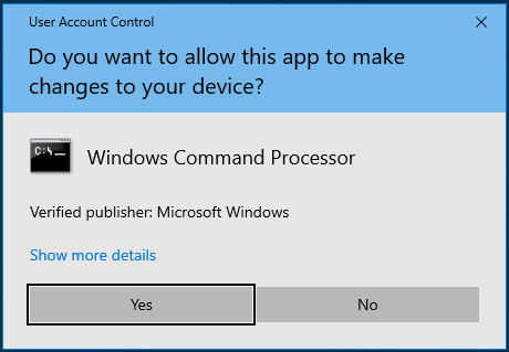 Click Yes to pass the UAC request.