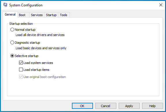Uncheck the “Load startup items” box.