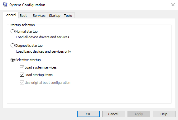 With the General Tab, you can decide whether you want your PC to start normally
